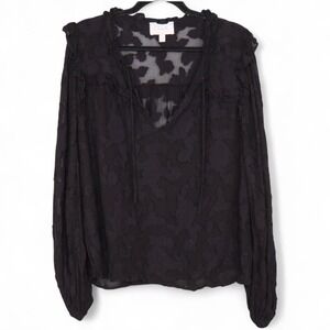 Cleobella Amara Floral Long Sleeve Blouse Size Large Black Romantic Goth Mesh